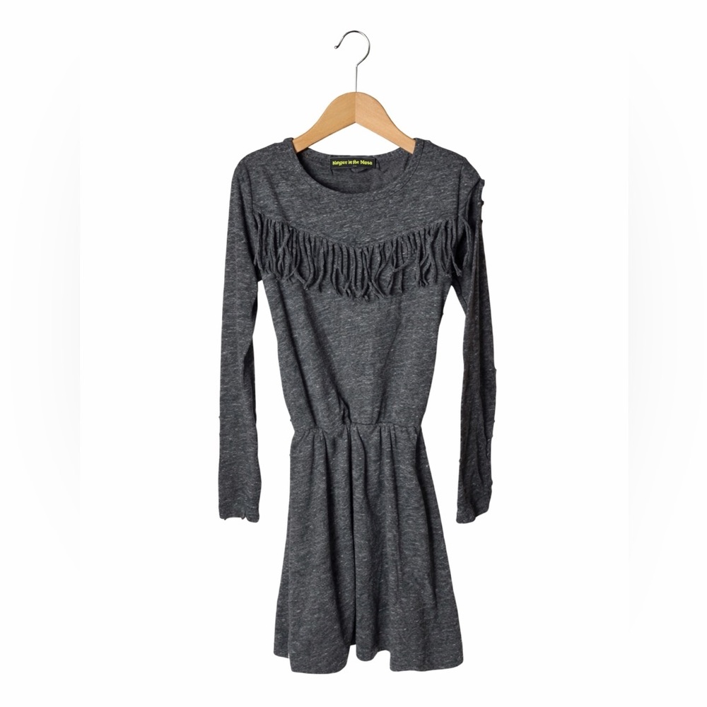 Finger In The Nose Girls Fringe Dress Charcoal Long Sleeve Boutique Size 8